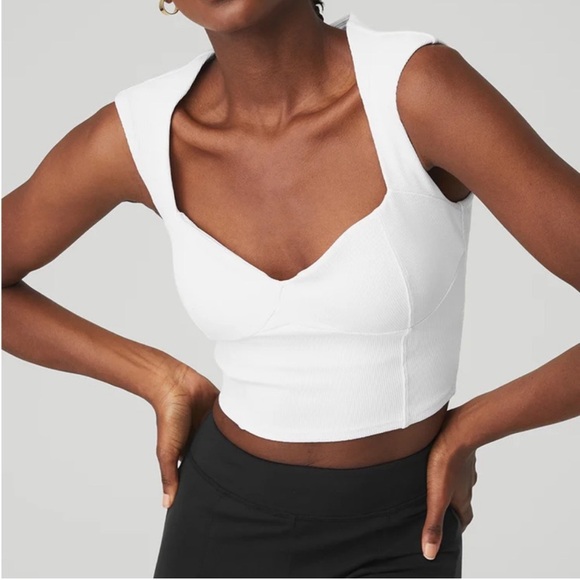 ALO Yoga Tops - ALO Yoga Ribbed Sweetheart Short Sleeve White